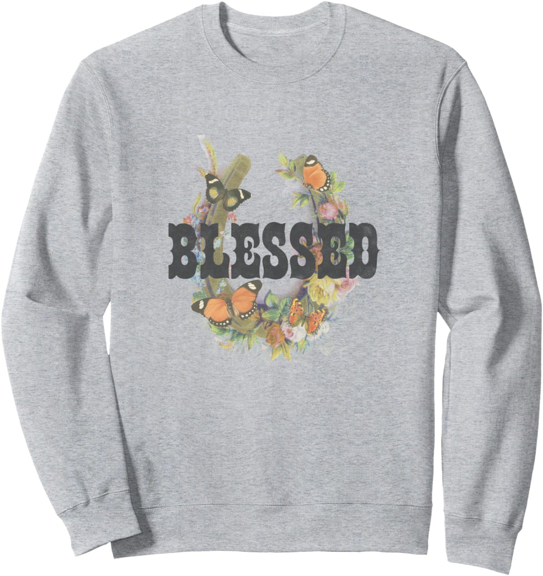Fifth Sun Blessed Horse Shoe Butterfly Portrait Sweatshirt