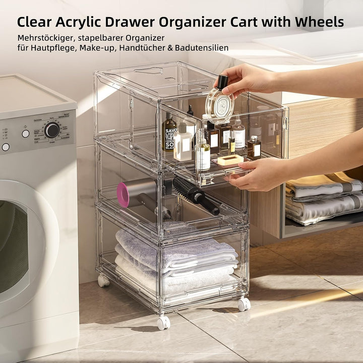 GrossEr Transparent 3 Schubladenbox organizer mit Rollen für Kleiderschrank