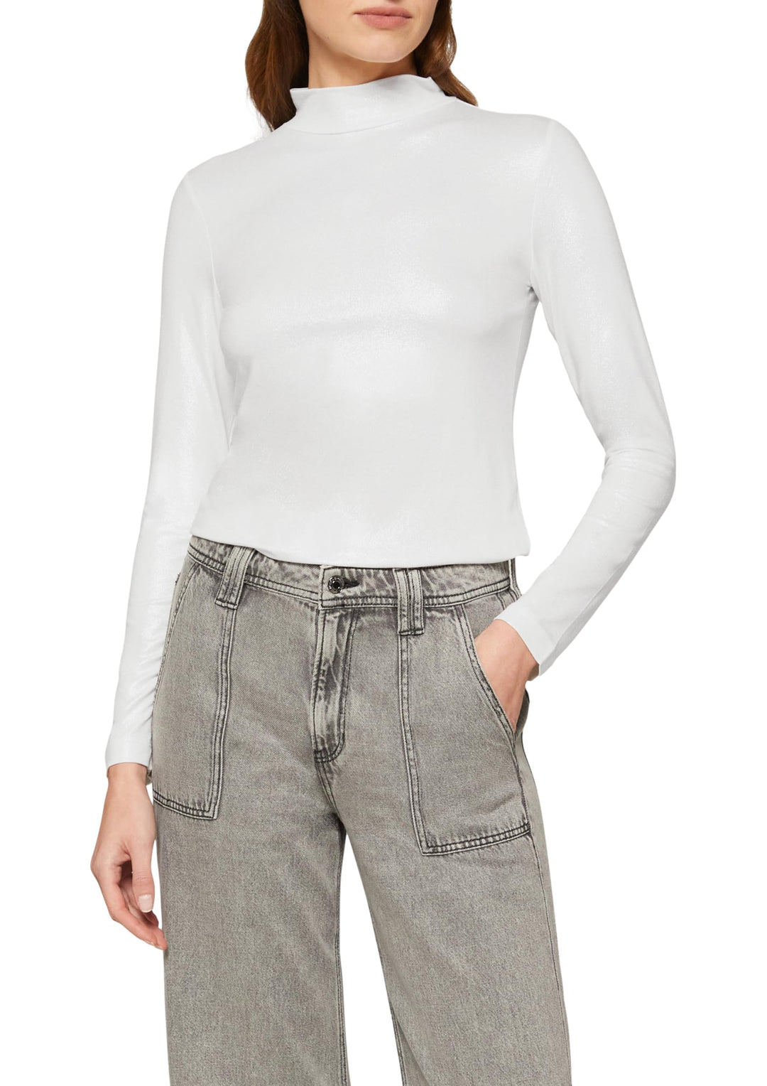 s.Oliver Damen 2156422 Langarmshirt mit Stehkragen (1er Pack) 44 0010_silber, 44 0010_silber