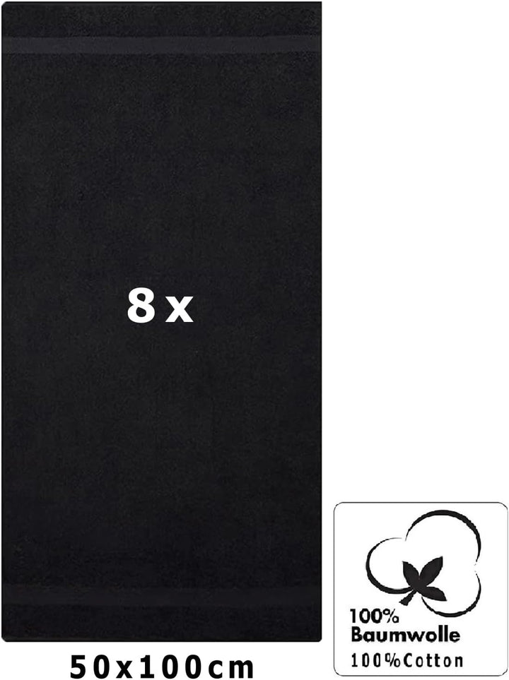 Betz 8 Stück Handtücher Set Grösse 50 x 100 cm Handtuch Premium 100% Baumwolle Farbe schwarz, Schwar