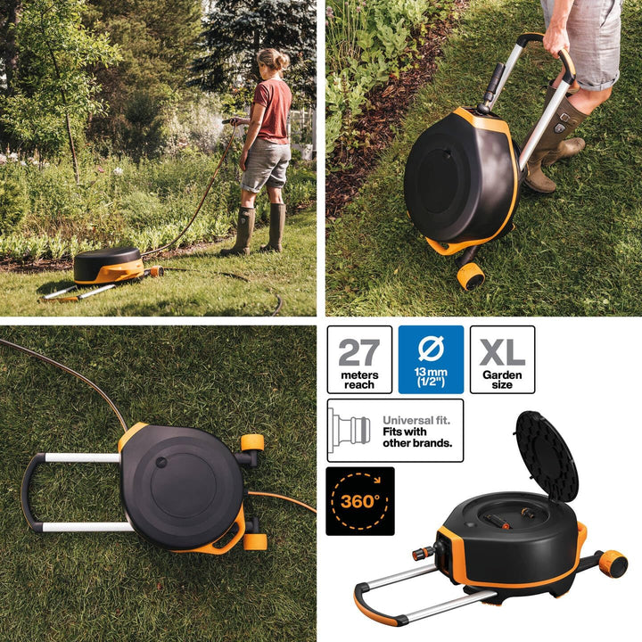Fiskars Waterwheel XL mit Rädern, All-Inclusive-Bewässerungs-Set, 27 m Gesamtreichweite, Automatisch