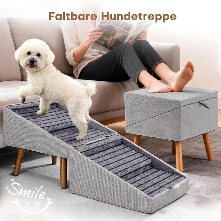 Hunde Treppe für kleine Hunde und Katzen für Couch und Bett, Klappbare 2-in-1 Holz Haustier Schritte