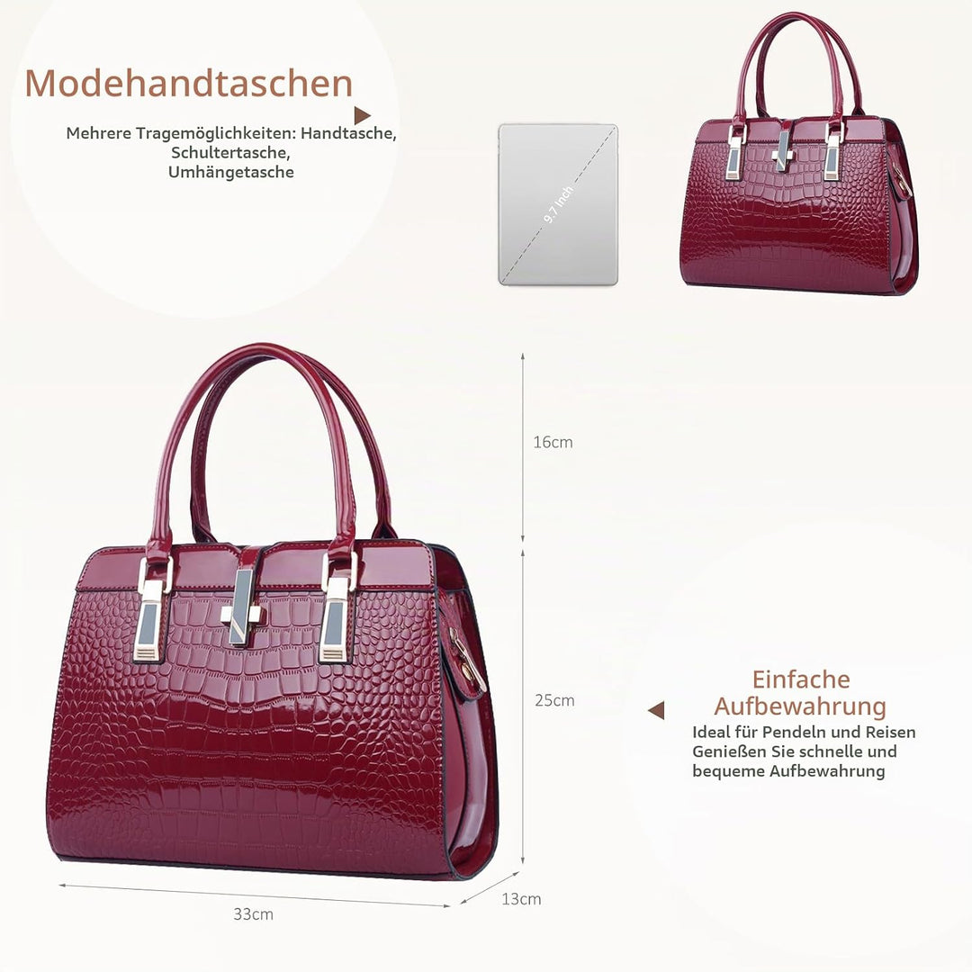 Nicole&amp;Doris Damen Handtaschen Neue Umhängetasche Lackleder Shell Schultertasche Henkeltaschen Tasch