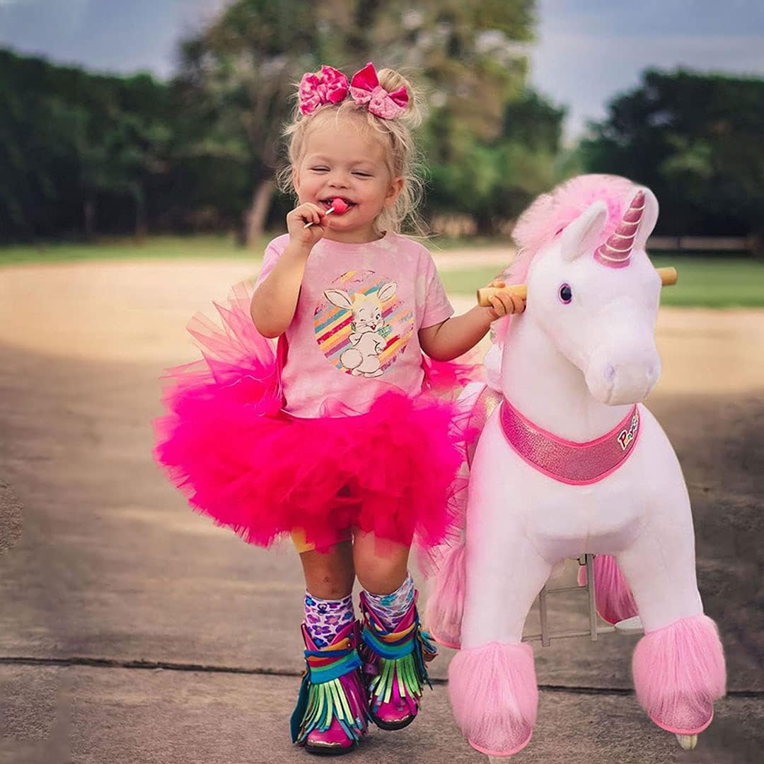 PonyCycle Offizielle Klassisch U-Serie Reiten auf Einhorn Spielzeug Plüsch Lauftier Rosa Einhorn für