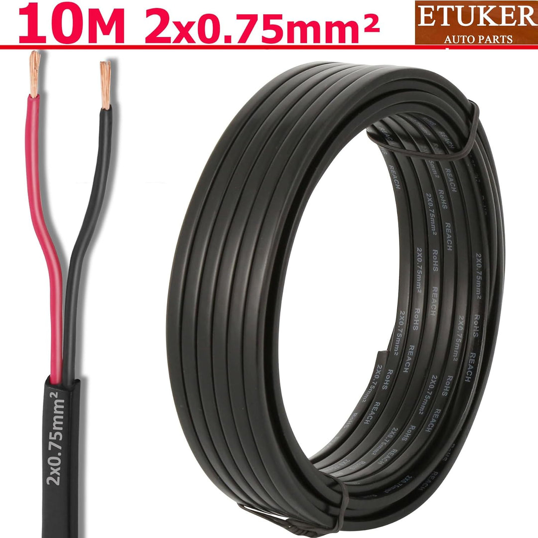 18AWG 2×0.75mm² Elektrischer Draht Kabel 2 adrig 10M Kupferkabel Fahrzeugkabel 2 polig Verlängerungs