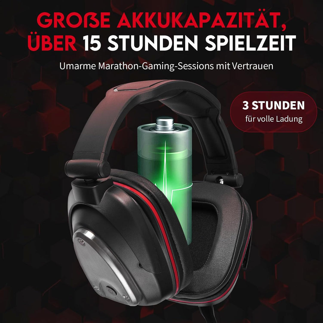 HUHD 2.4G Wireless Gaming Headset für PS4,PS4 Slim Nintendo Switch und PC Deep Bass und rotierende M