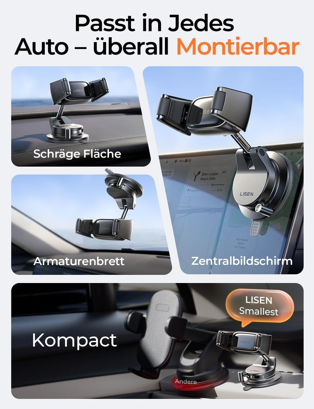 LISEN Vakuum Handyhalterung Auto - [Selbstanpassend] [Pionier-Design] Handyhalterung Auto mit Snapmo