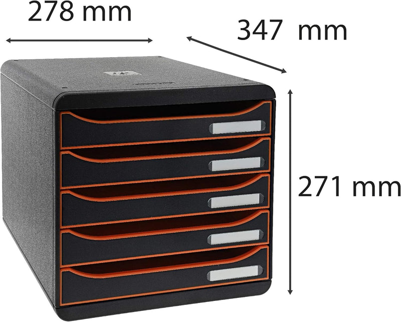 Exacompta 309988D Premium Ablagebox mit 5 Schubladen für DIN A4+ Dokumente. Stapelbare Schubladenbox