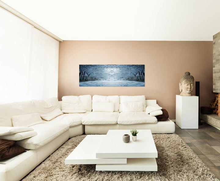 Paul Sinus Art Panoramabild auf Leinwand und Keilrahmen 150x50cm Winterlandschaft Bäume Weg Baumtunn