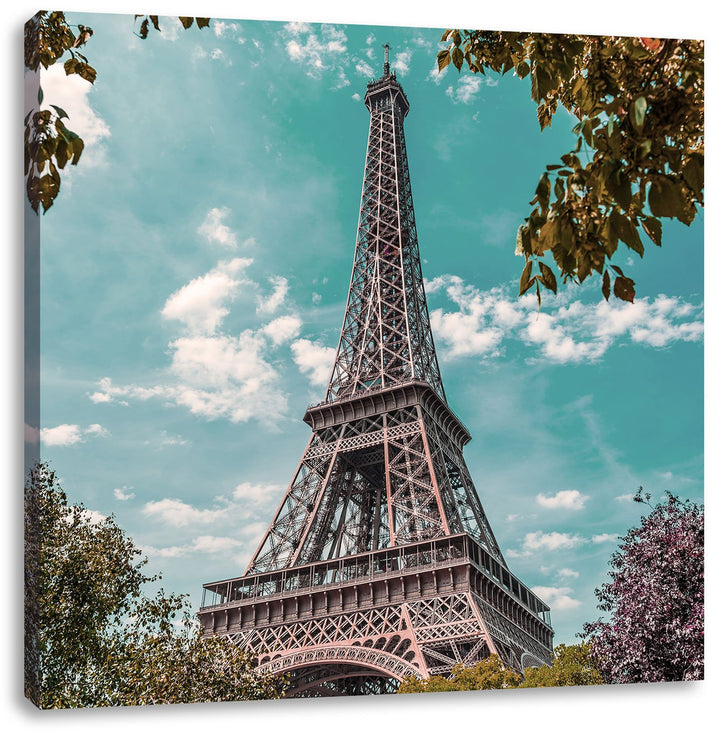 Eifelturm Paris, Format: 70x70 auf Leinwand, XXL riesige Bilder fertig gerahmt mit Keilrahmen, Kunst