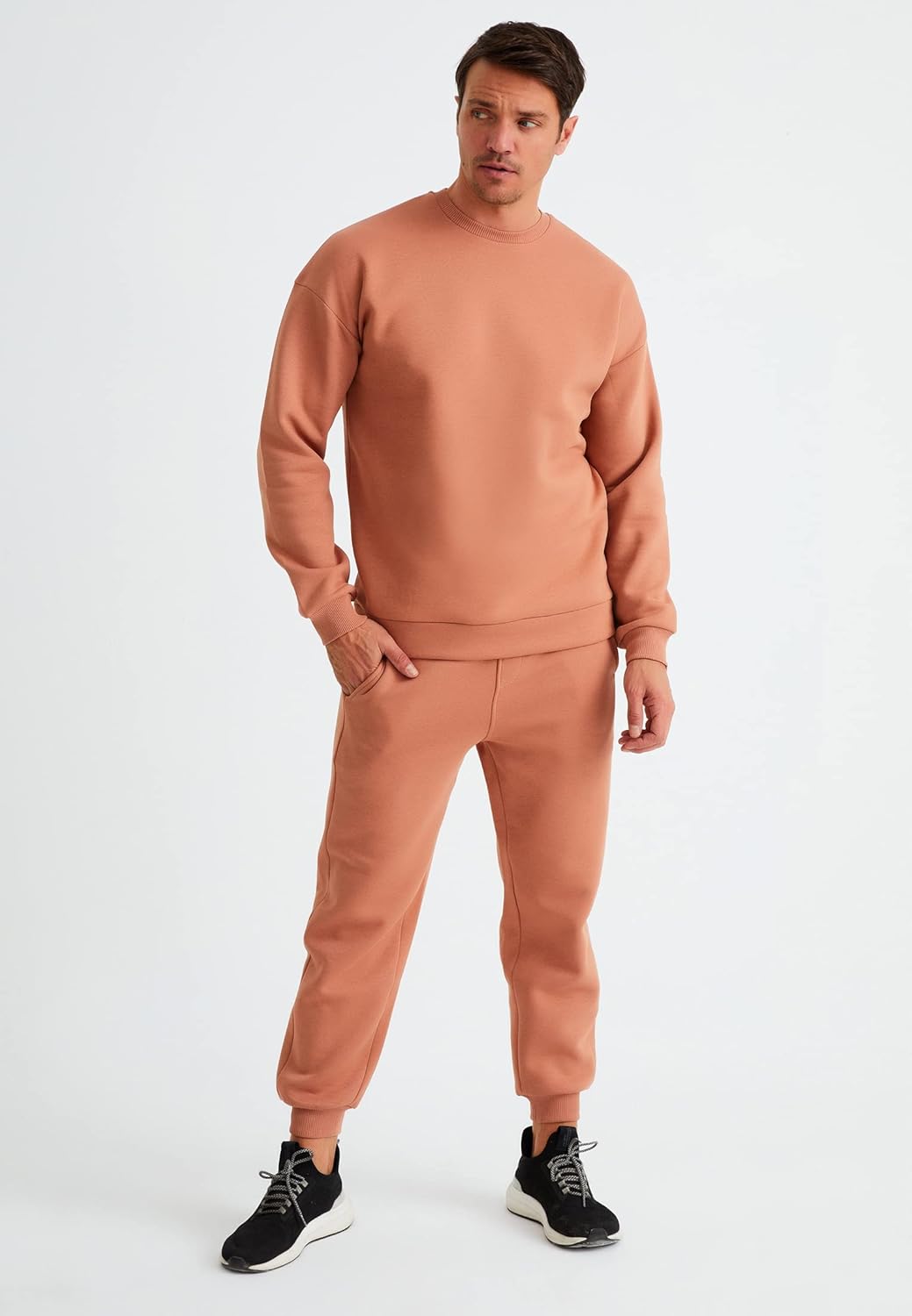 Leif Nelson oversize Pullover Baumwolle mit Rundhalskragen schwarzer Männer Pulli Sweatshirt Langarm