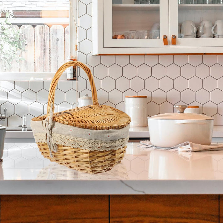 Toddmomy Flechtkorb Mit Deckel Und Griff Rattan Picknickkorb 13.8X9.8X6.7 Zoll Vielseitiger Aufbewah