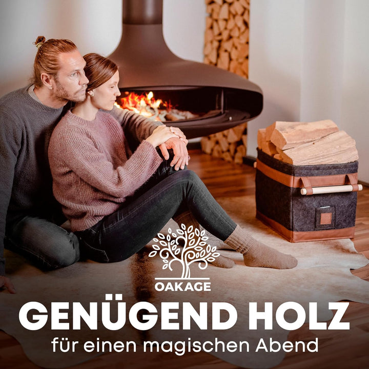 OAKAGE® Holzkorb für Kaminholz Gross [Schmutzabweisendes Innenfutter und Lederboden] Kaminholzkorb F