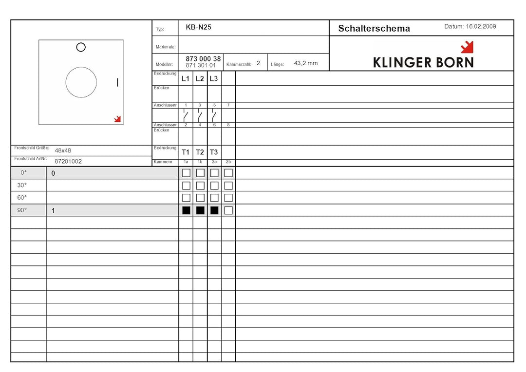 KB-N25 | Hochleistungs-Nockenschalter | 25A, 3-polig, Abschliessbar | 48x48mm Schwarz-Silber Blende,