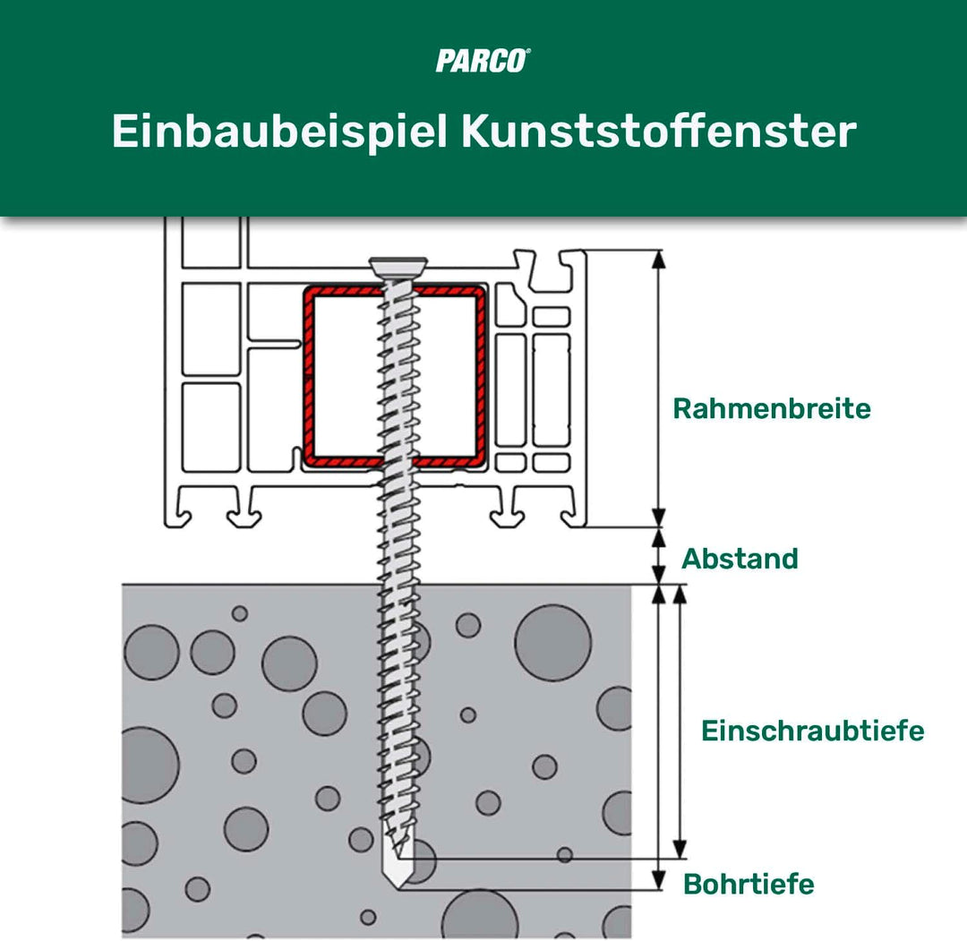 PARCO Fensterrahmenschrauben Universal 7,5x302 mm Senkkopf TX30 100 Stück 7,5 x 302 mm - 100 Stück,