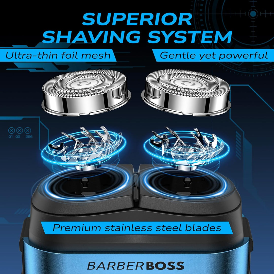 BarberBoss Herren Taschenrasierer, Kompakter Elektrorasierer, QR-2721 | Flexibler Edelstahl-Scherkop