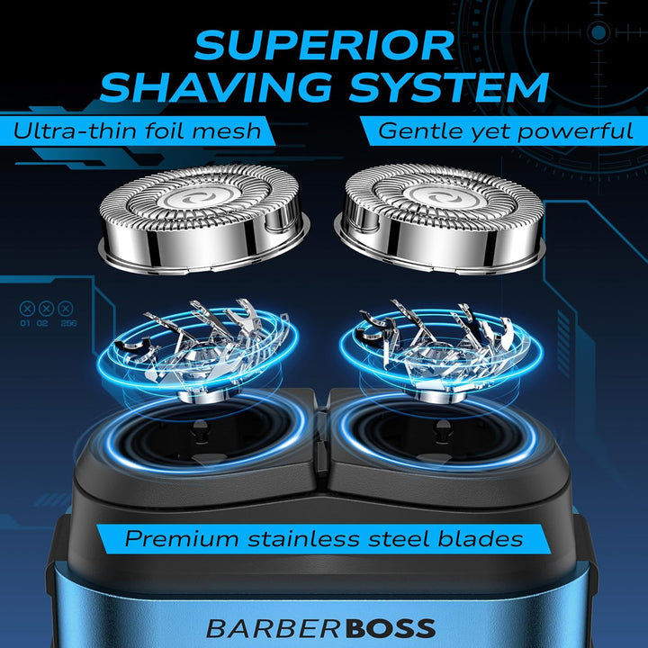 BarberBoss Herren Taschenrasierer, Kompakter Elektrorasierer, QR-2721 | Flexibler Edelstahl-Scherkop