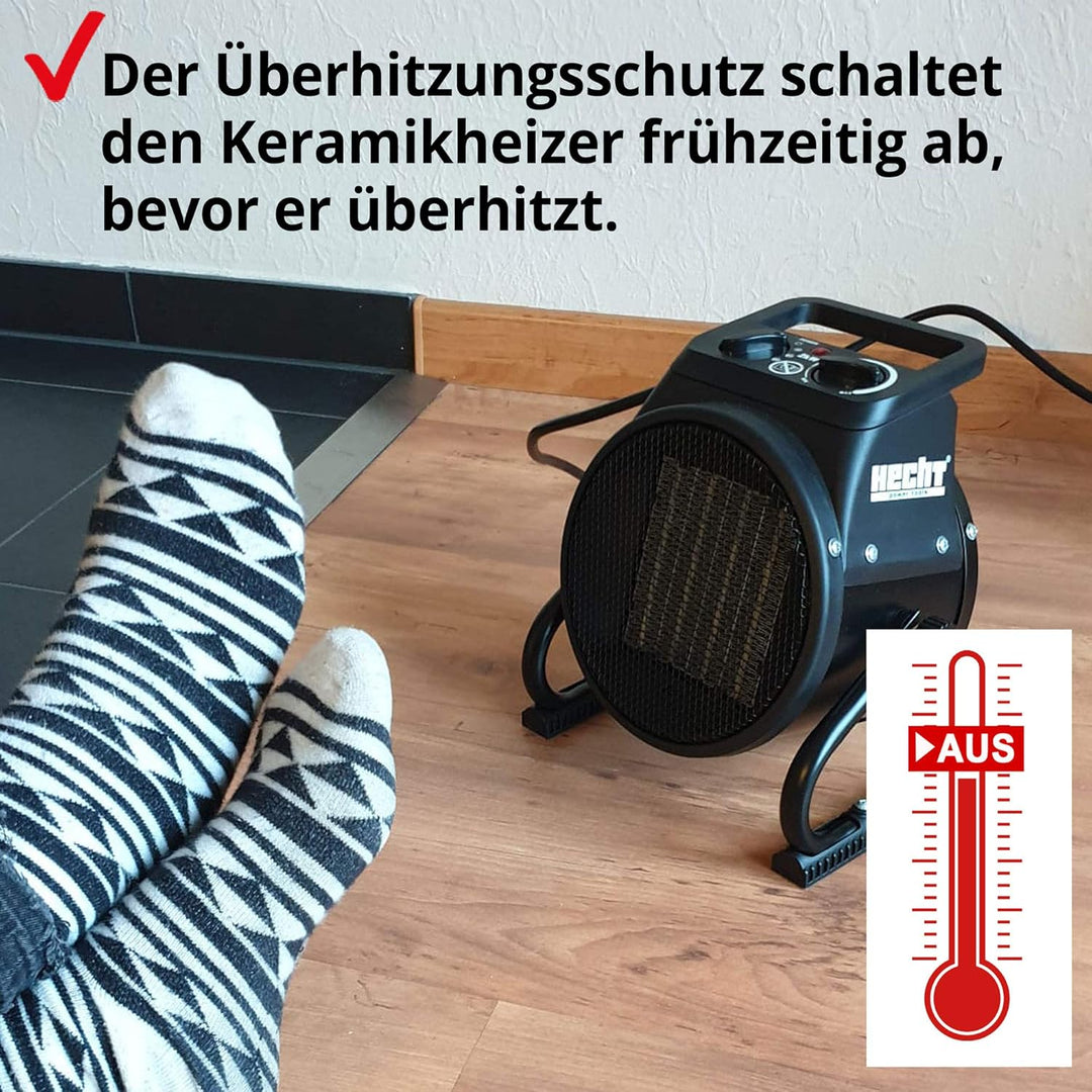 HECHT Keramik Heizstrahler (NEU) – Tragbare Heizer mit 2000W oder 3000 Watt – Thermostat – Überhitzu
