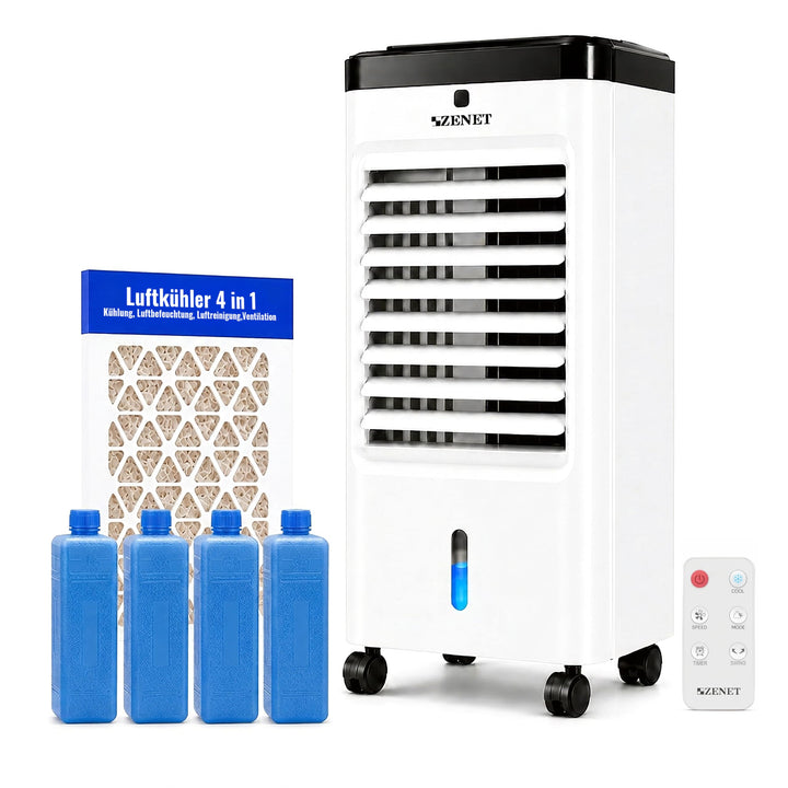 ZENET ZET-483 Luftkühler & Klimaanlage ohne Abluftschlauch: Mini Klimagerät & Ventilator mit Wasserk