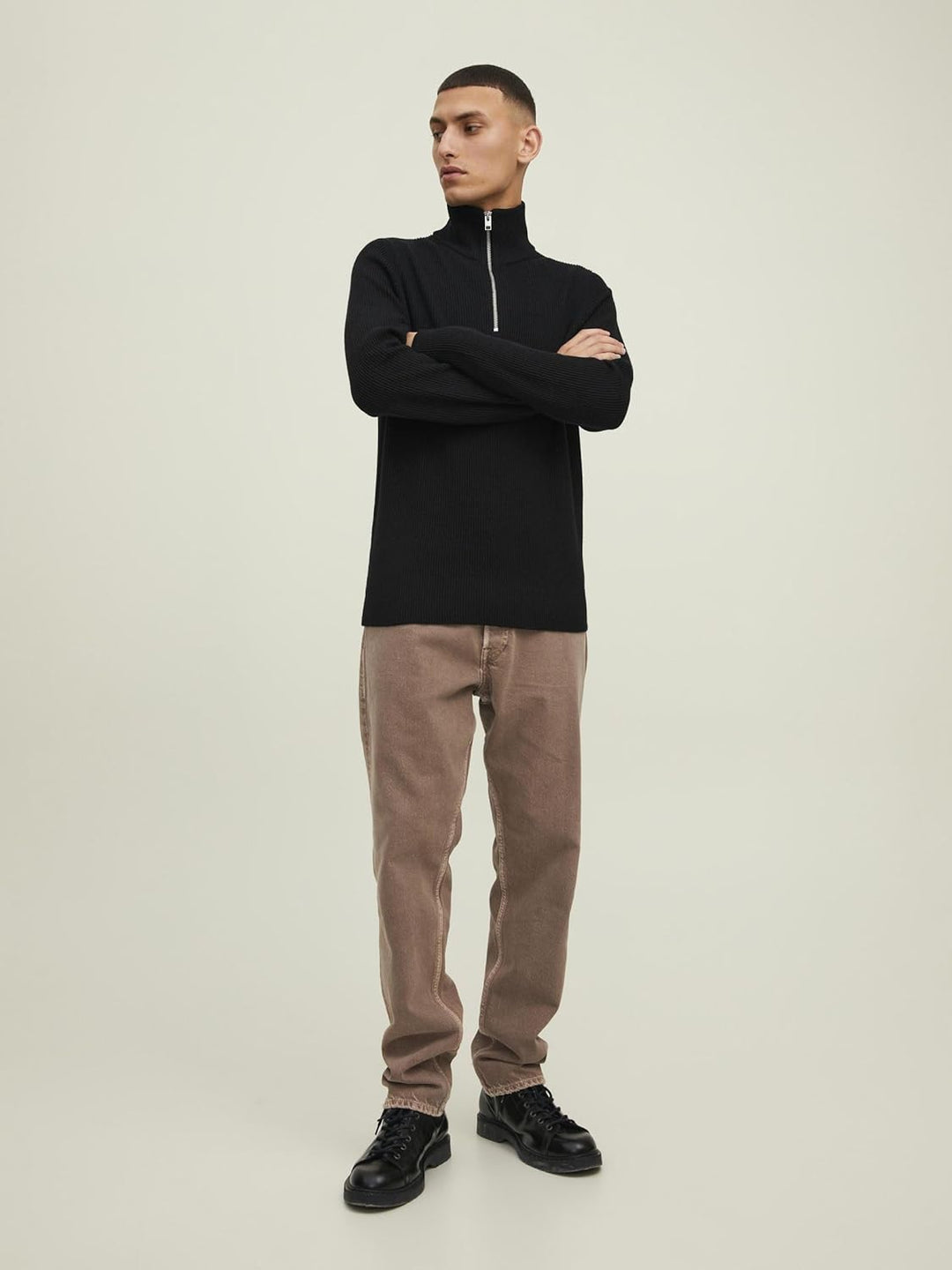 Jack & Jones Men's JPRPERFECT Knit Half Zip SN Pullover, Black, XL