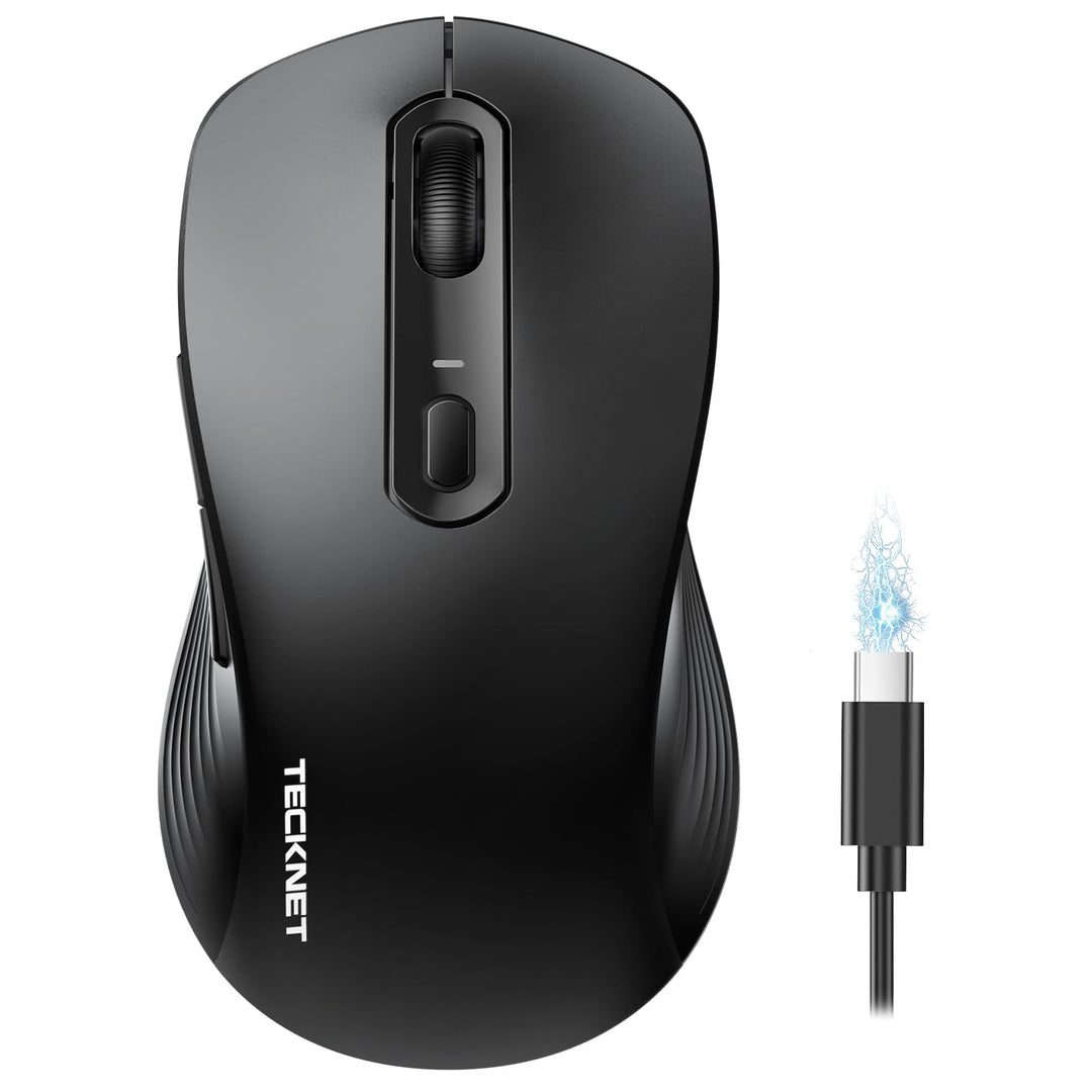 TECKNET Bluetooth Maus, PC Maus Kabellos, Wiederaufladbar Computer Maus 4800 DPI, (BT 5.0/3.0+2.4 GH