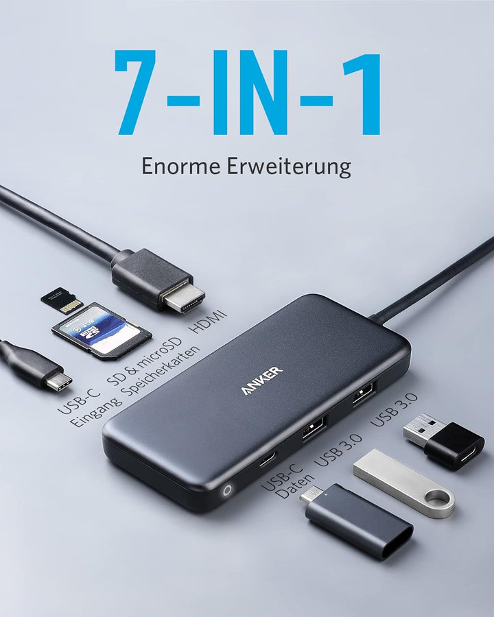 Anker USB C Hub, 341 USB C Adapter (7-in-1), 4K HDMI, 100W Power Delivery, USB C und 2 USB A 5Gbps D