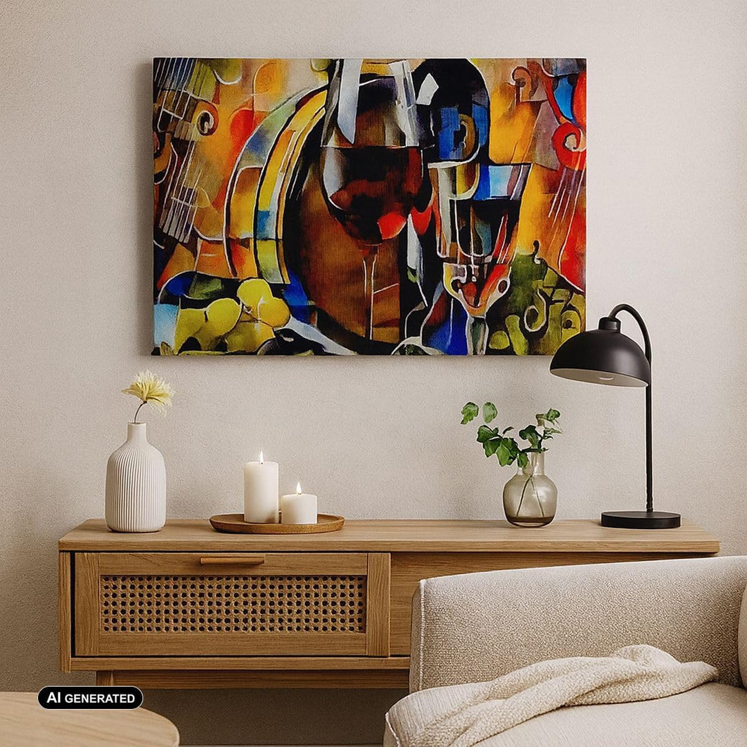 Bilder auf Leinwand 100x70cm Leinwandbild mit Rahmen Wein Abstraktion Gross Wanddeko Bild Schlafzimm