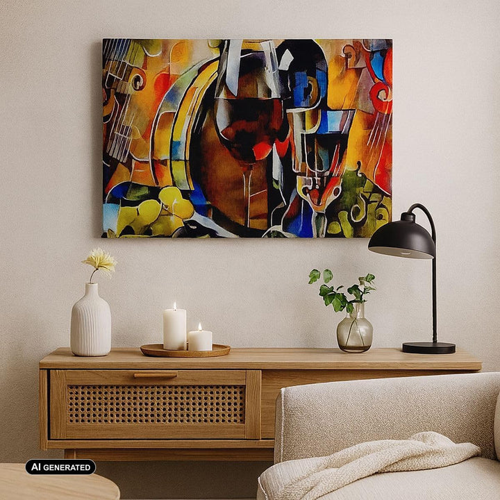 Bilder auf Leinwand 100x70cm Leinwandbild mit Rahmen Wein Abstraktion Gross Wanddeko Bild Schlafzimm