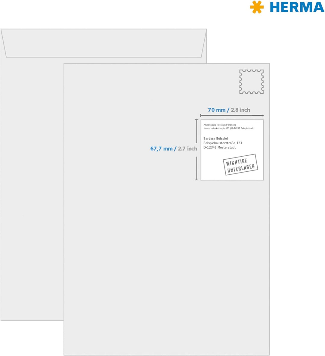 HERMA 4617 Universal Etiketten, 200 Blatt, 70 x 67,7 mm, 12 Stück pro A4 Bogen, 2400 Aufkleber, selb