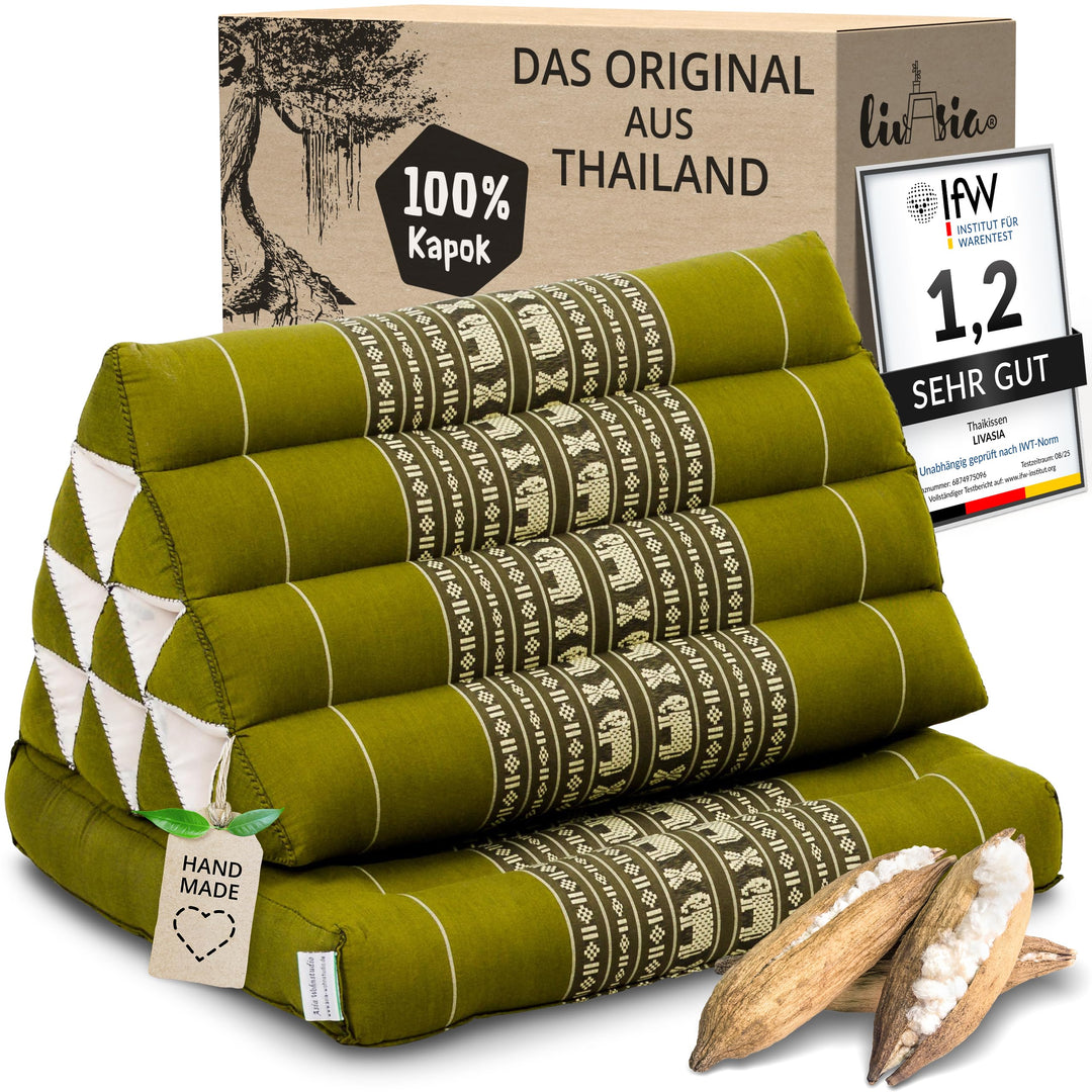 livasia Thaikissen mit 1 Auflage, Dreieckskissen mit Sitzkissen, Keilkissen mit Kapok, Rückenkissen