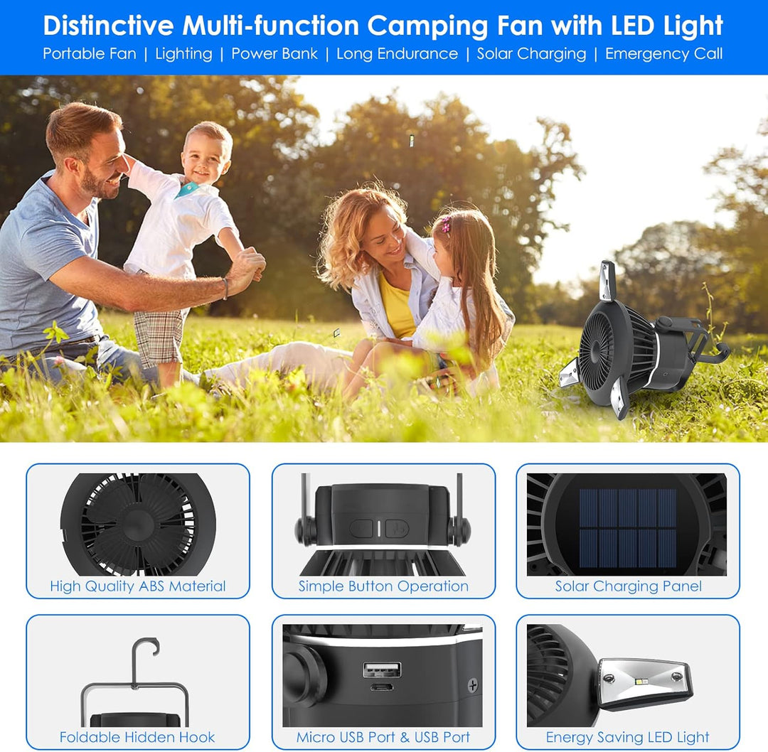 Qoosea Solar Camping Ventilator USB Campingventilator für Zelt Wiederaufladbare Zeltventilatoren mit