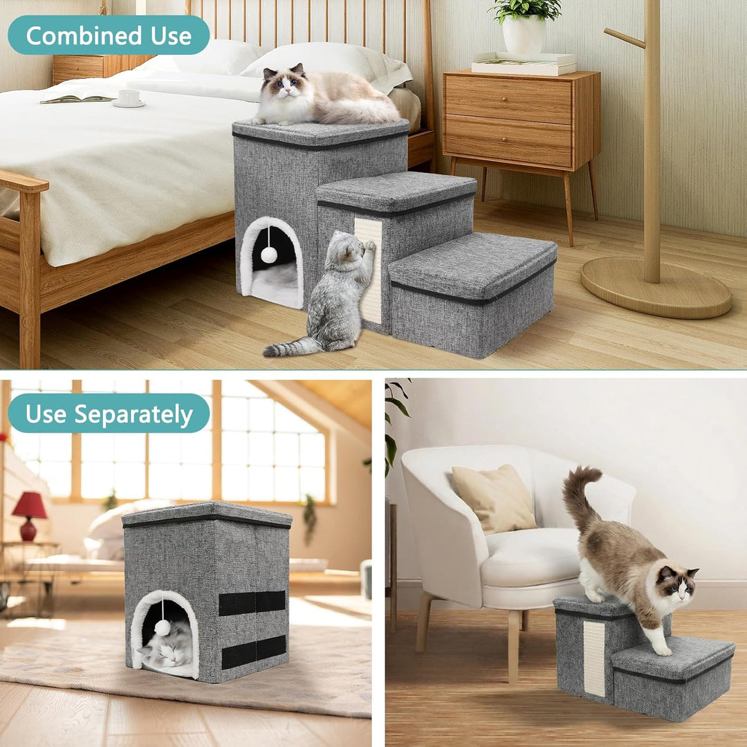 Newthinking Hundetreppe 3 Stufen mit Stauraum, rutschfeste & Faltbare Treppe für kleine Hunde, älter