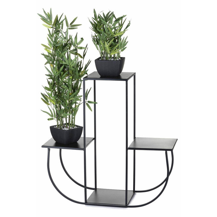 4 Etagen Blumentreppe - Metall Pflanzentreppe 70 cm Hoch - Blumenregal mit Platten 24 cm in Schwarz