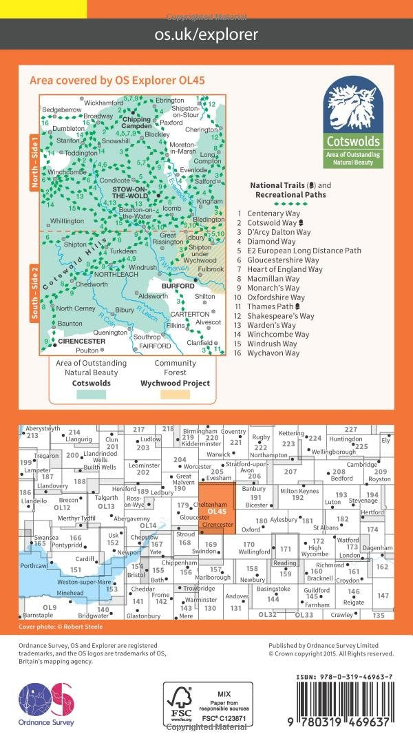 The Cotswolds, Burford, Chipping Campden, Cirencester & Stow-on-the Wold (OS Explorer Map Active), K