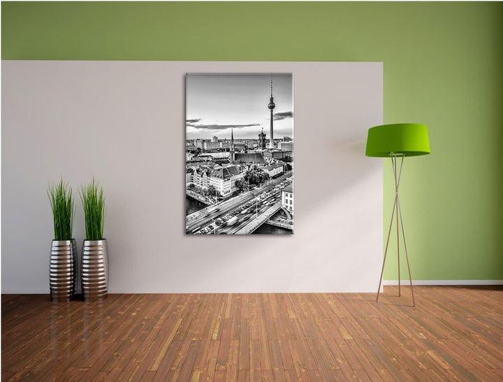 Pixxprint Monocrome, Skyline von Berlin, Format: 100x70 auf Leinwand, 100x70