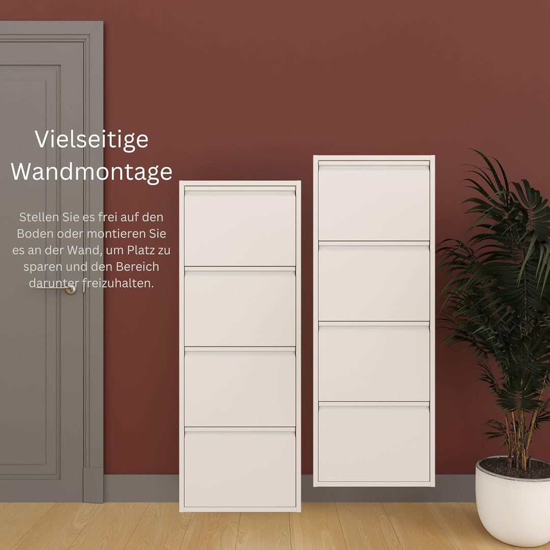 furni24 Schuhschrank Schmal – Platzsparender Metall-Schrank mit Magnetklappen, Platz für 8-12 Paar S