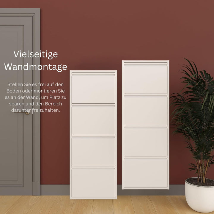 furni24 Schuhschrank Schmal – Platzsparender Metall-Schrank mit Magnetklappen, Platz für 8-12 Paar S