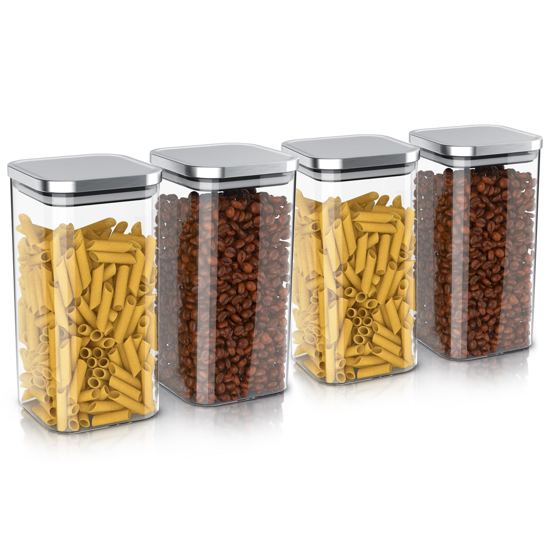 Arendo - Vorratsbehälter 1650ml mit Deckel Edelstahl - 4er Set - Behälter aus Glas – hitzebeständig
