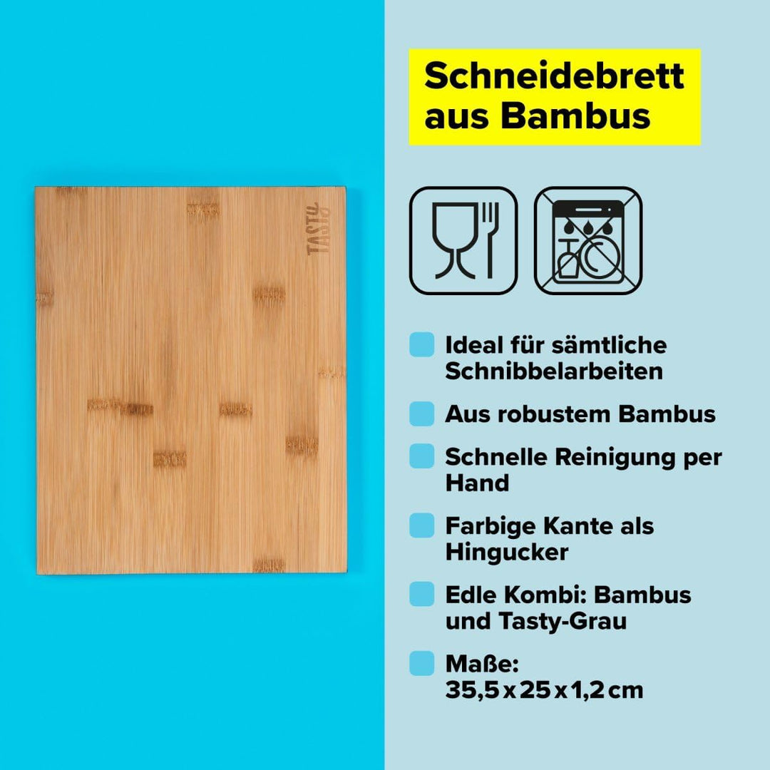 Tasty Bambus-Schneidebrett – 35,5x25x1,2cm – Ideal zum Schneiden von Brot, Obst, Gemüse – Robust & S