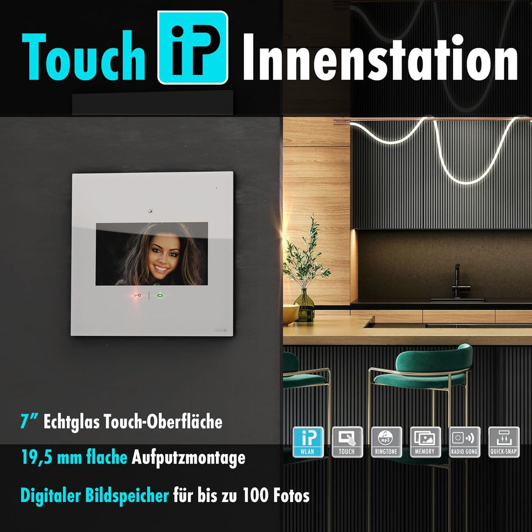 m-e iP Video-Türsprechanlage RFID weiss/weiss | Aluminium Aussenstation für 1-Familienhaus | 7“ Desi