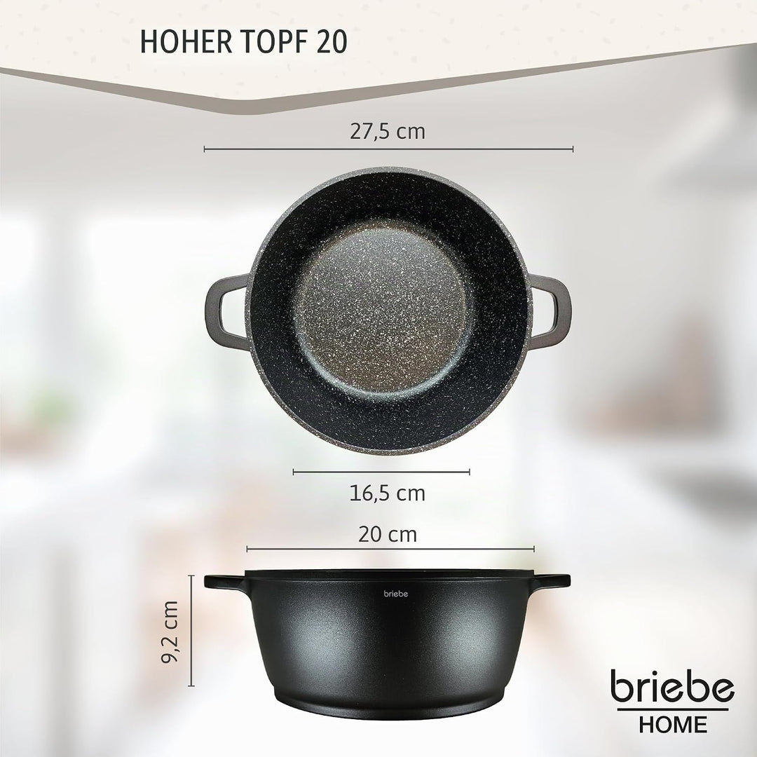 briebe Black Titanium Kochtopf, Induktion, Antihaftbeschichtung, Titan, 20 cm, Aluminiumguss, Beschi