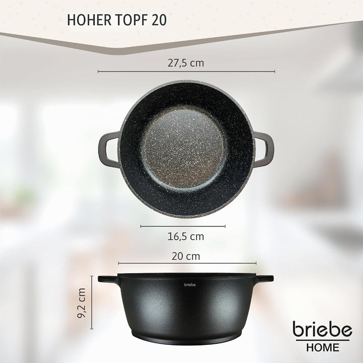 briebe Black Titanium Kochtopf, Induktion, Antihaftbeschichtung, Titan, 20 cm, Aluminiumguss, Beschi