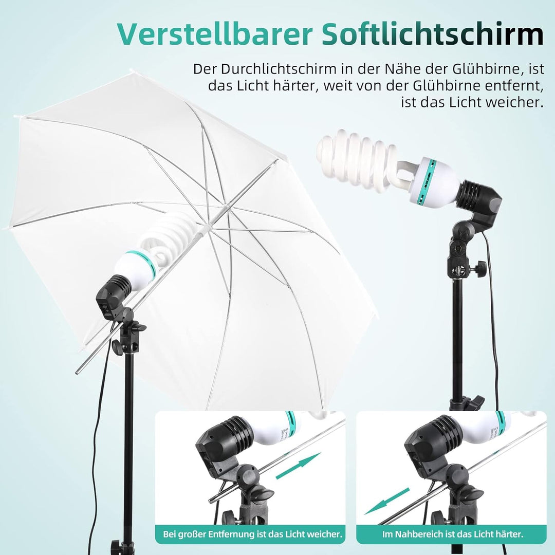 Softbox Fotostudio Set, FGen Baumwolle Greenscreen Set 2.6Mx3M Fotostudio Hintergrundsystem mit 135W