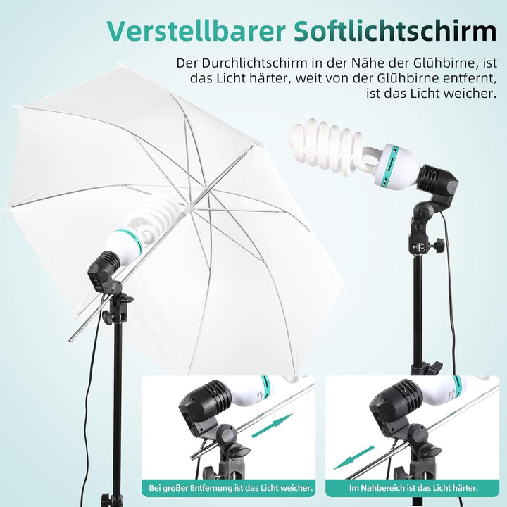 Softbox Fotostudio Set, FGen Baumwolle Greenscreen Set 2.6Mx3M Fotostudio Hintergrundsystem mit 135W