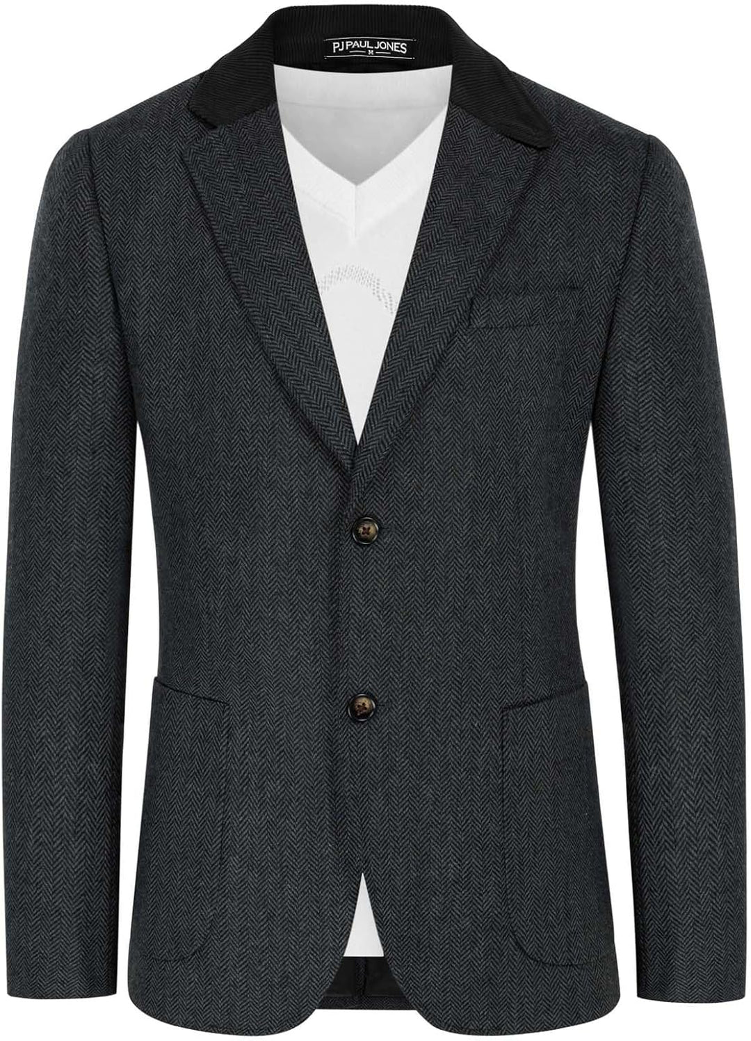 PaulJones Sakko Herren 2 Knöpfe Vintage Blazer Tweed Sakko aus Wollmischung M Grau, M Grau