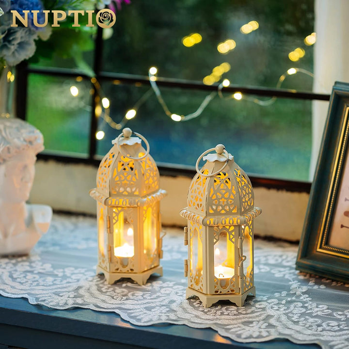 NUPTIO 4 Stück Marokkanischen Stil Kerze Laterne, Kleine Teelichthalter mit Transparente Glasscheibe