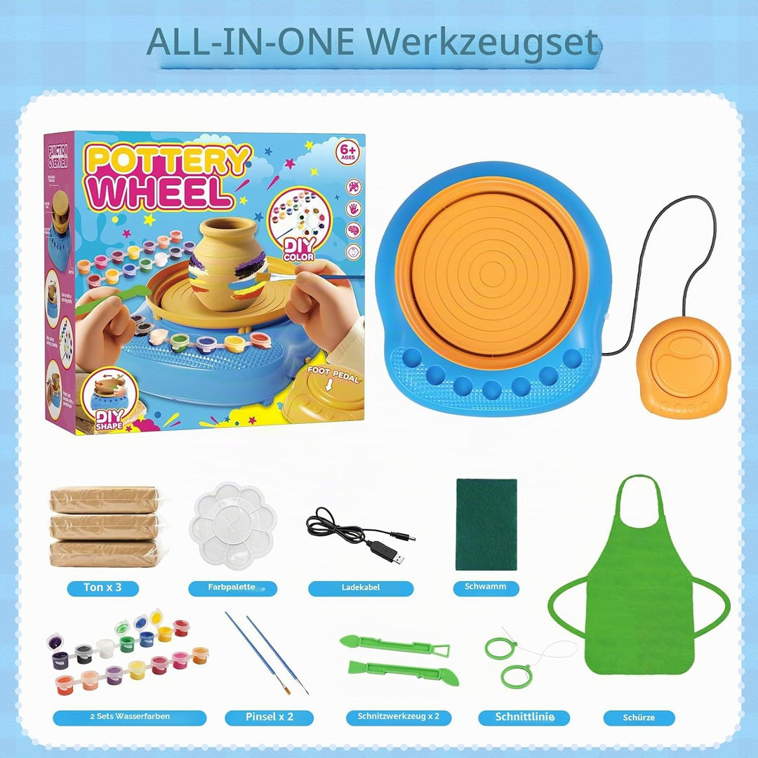 Bastelset Mädchen Jungen 6 7 8 9 10 11 12 Jahre - Töpferscheibe Kinder mit Ton & Farben, Kreativ Set