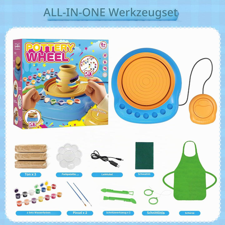 Bastelset Mädchen Jungen 6 7 8 9 10 11 12 Jahre - Töpferscheibe Kinder mit Ton & Farben, Kreativ Set