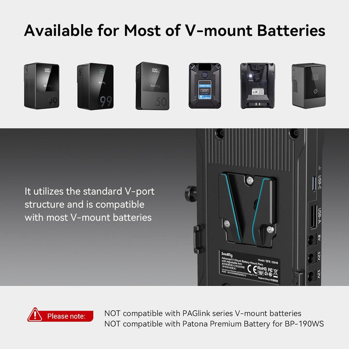 SMALLRIG V Mount Battery Adapter Plate, Adapterplatte Versorgungsverteiler mit 15mm Stangenklemme un