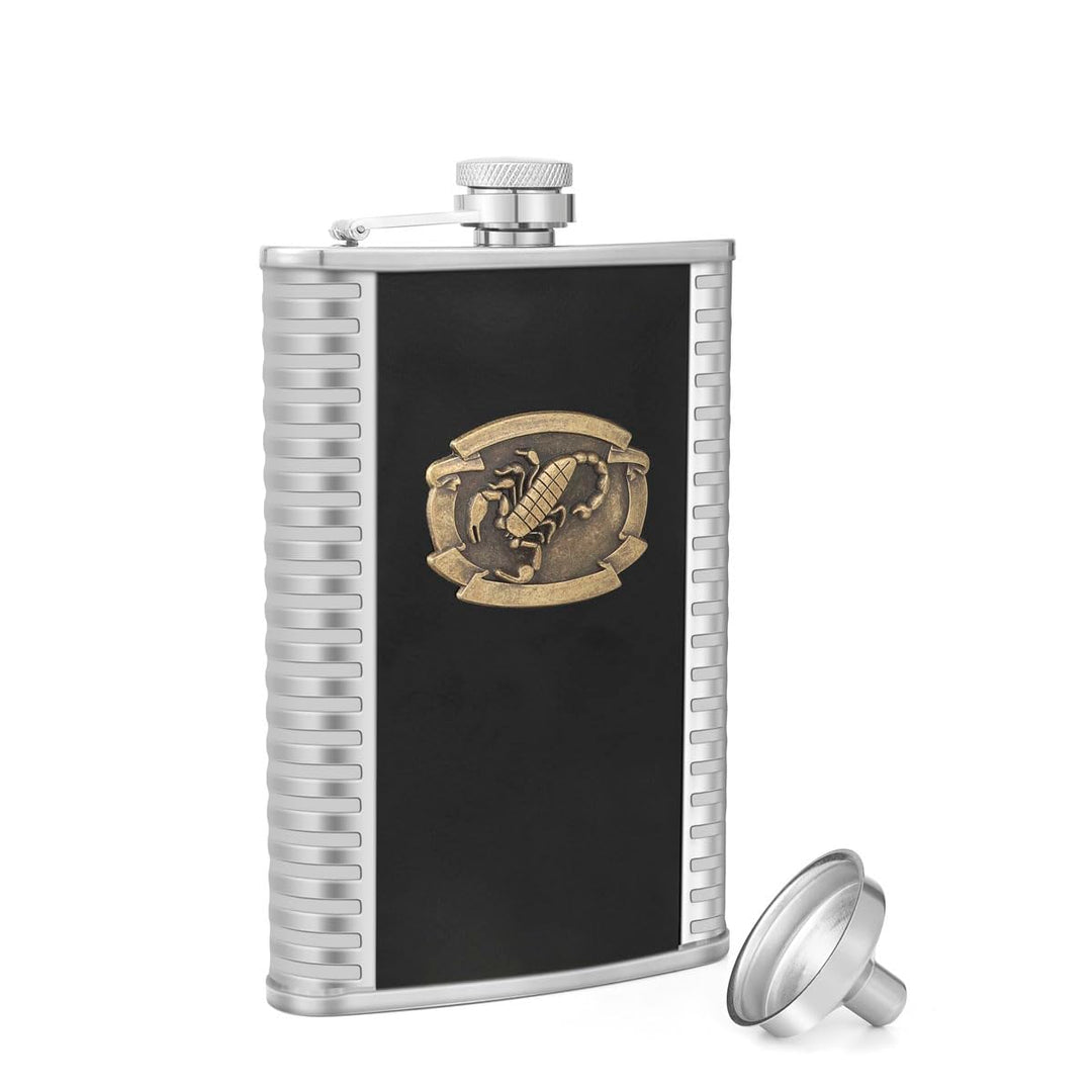 Flachmann mit Trichter und Box, Edelstahl, Skorpion-Muster, 284 ml A. Skorpion 283 g, A. Skorpion 28